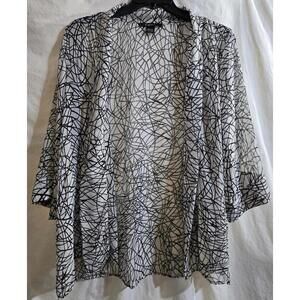 Cejon Sheer Lightweight Black White Scribble Print Open Front Cardigan One Size